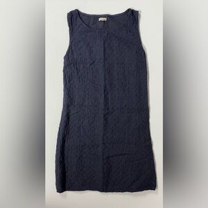 Lina Tomei Linen Dress Blue Lagenlook Shift Minimalist Coastal Floral Women L